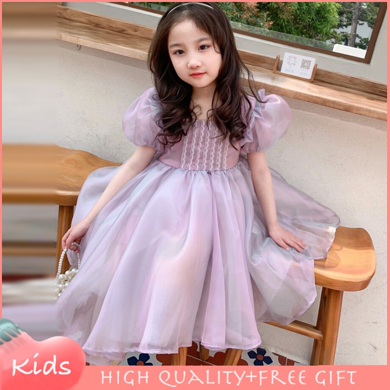 Đầm Xòe Công Chúa Màu Tím Phối Lưới Đính Nơ Thời Trang Cho Bé Gái