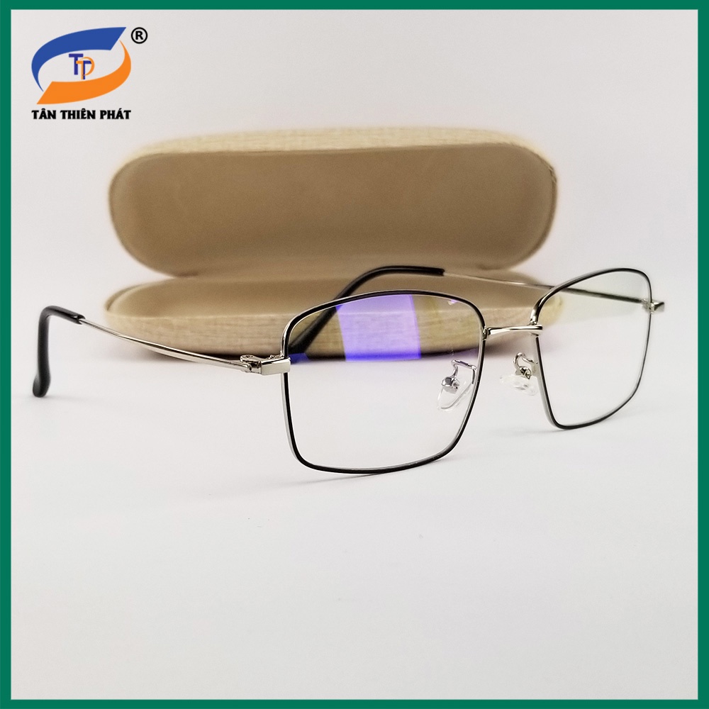 Gọng kính mắt cận nam nữ kim loại 0026 màu đen, bạc. Tròng kính giả cận 0 độ chống ánh sáng xanh, chống tia UV