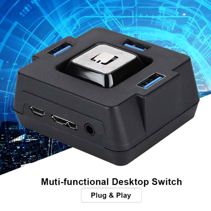 WIN 3 In 1 External Power Switch Reset Button Dual USB Ports Audio Ports with Cable for Desktop PC Computer Use