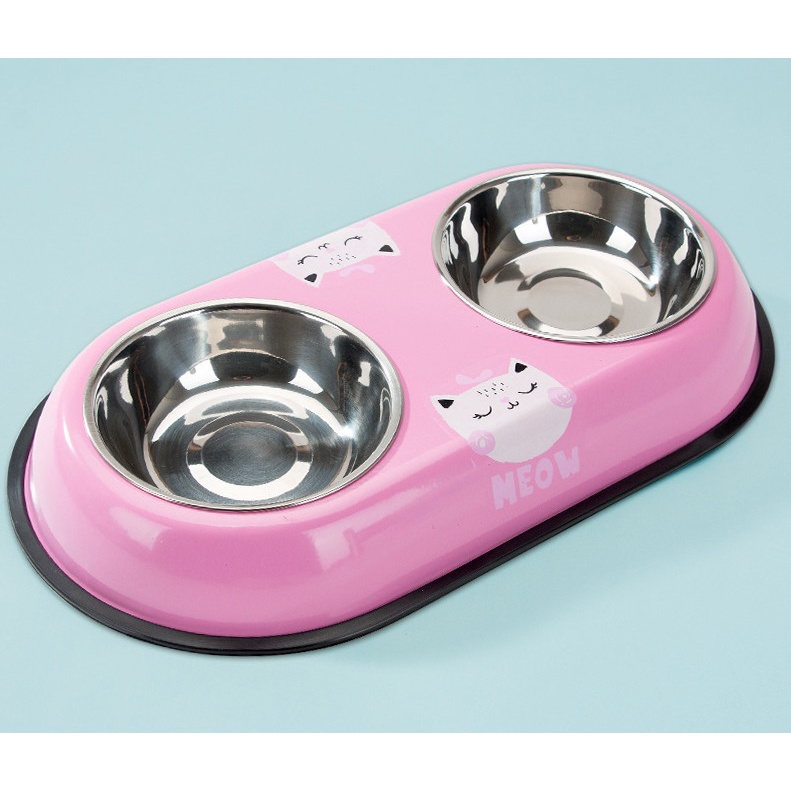 Bát Đôi Inox Khay Lớn - Kiểu Dáng Mới 2022 Dễ Thương - Đế Chống Trượt