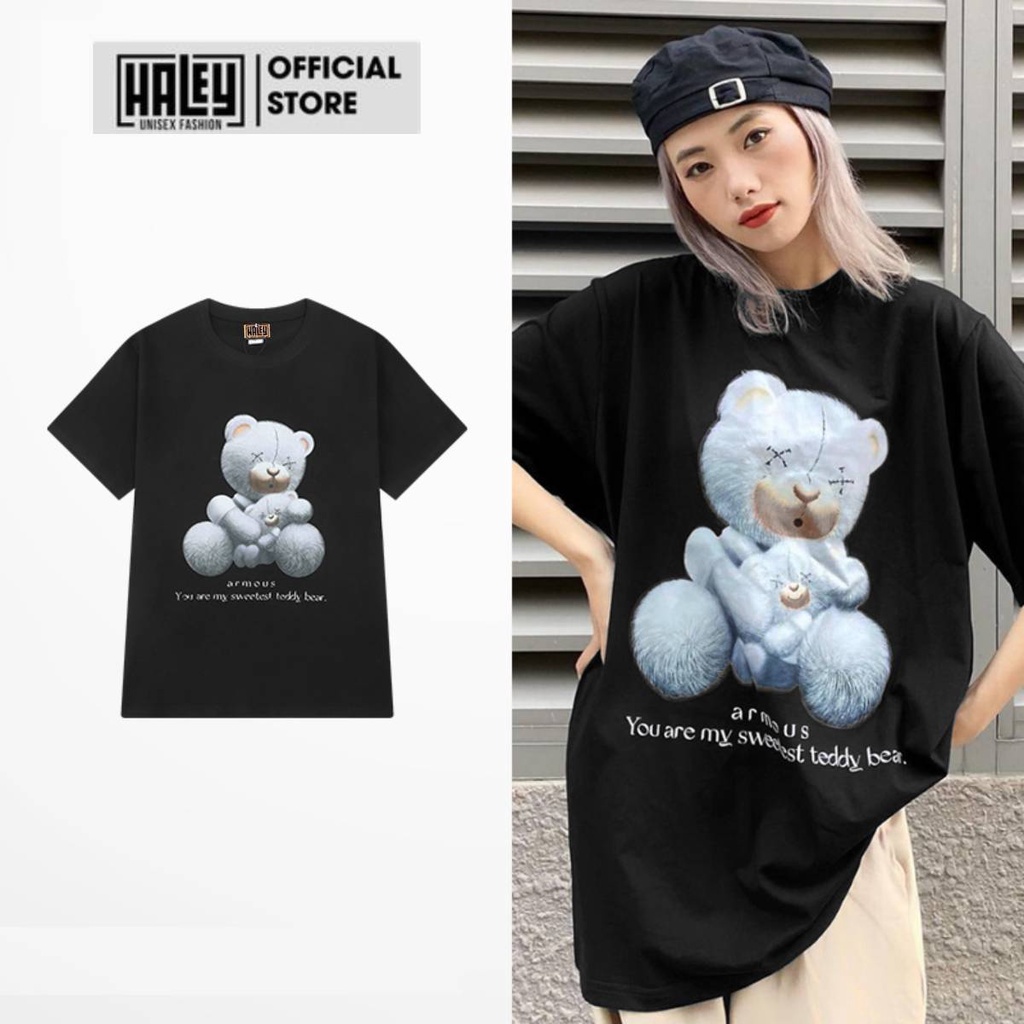 Áo Thun Unisex TN99 HALEY Tay Lỡ Form Rộng Nam Nữ vải cotton GẤU XANH phong cách Hàn Quốc Street style