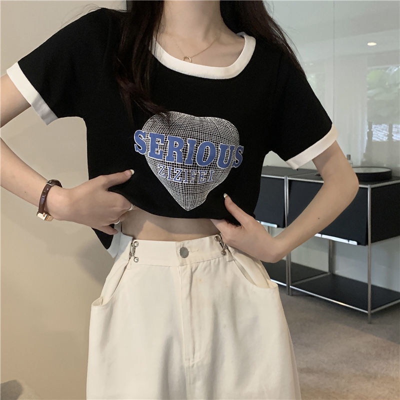 Áo thun IELGY tay ngắn cổ tròn màu sắc tương phản dễ phối đồ thời trang cho nữ