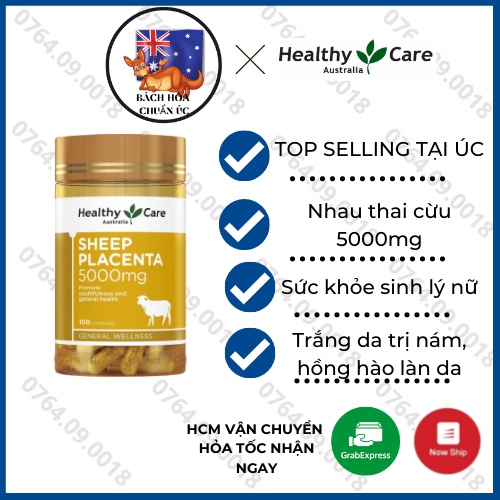 Healthy Care Sheep Placenta 5000mg - Viên uống nhau thai cừu 100 viên DATE 2023 MẪU MỚI