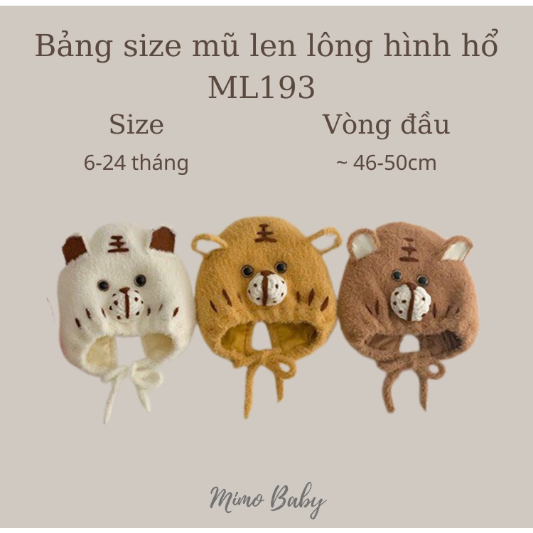 Mũ nón len lông mùa đông hình chú hổ dễ thương cho bé ML193 Mimo Baby