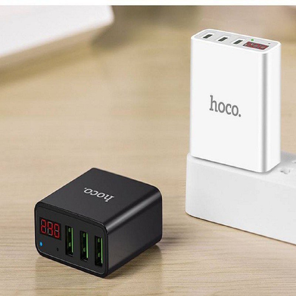 Cóc Sạc Hoco C15 Chính Hãng Sạc Đa Năng Cho 3 Thiết Bị Cổng USB Có Màn Hình LCD Thể Hiện Điện Áp Khi Sạc