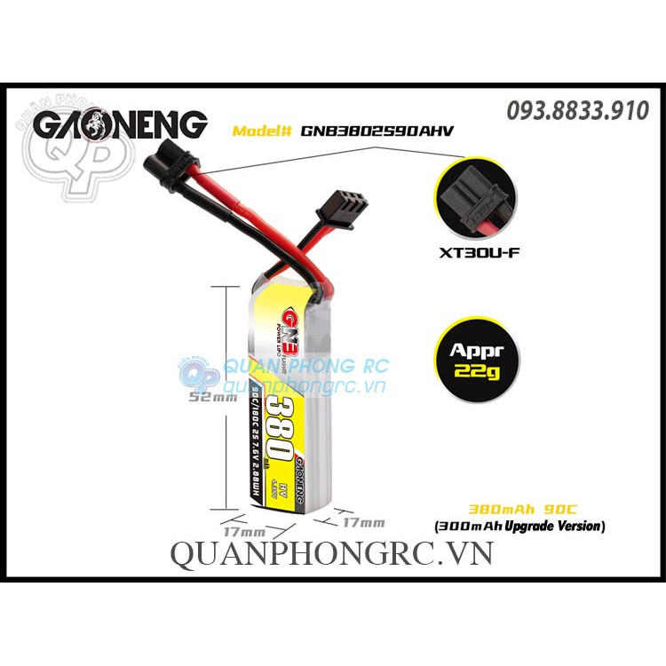 Pin GNB 380mAh 2S 90C 7.6V LiHV