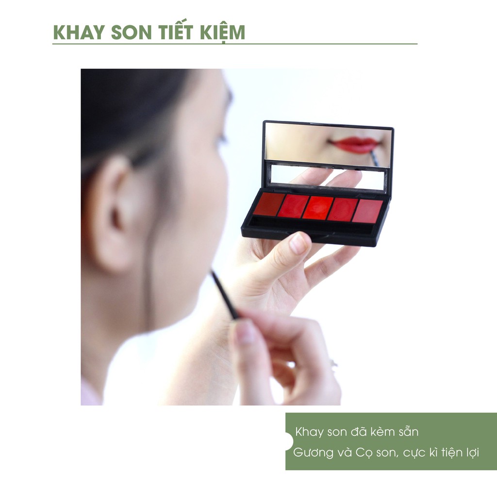 Khay Son Lì Hoa Lan Mộc An 5 Màu Tiết Kiệm, Không Chứa Chì, Dưỡng Môi Mềm Mịn 9g