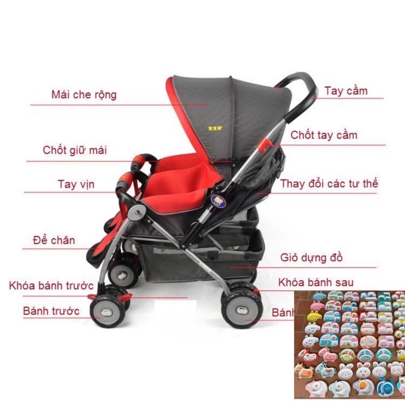 Xe đẩy nôi Baobaohao 703A đa năng nhiều tư thế.Có bàn ăn dặm tặng kèm màn. Tặng bát ăn dặm cho bé