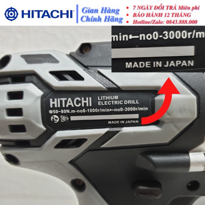 Máy Khoan Pin HITACHI 199VF, Khoan pin không chổi than, Máy bắn vít pin tặng kèm bộ phụ kiện 22 chi tiết