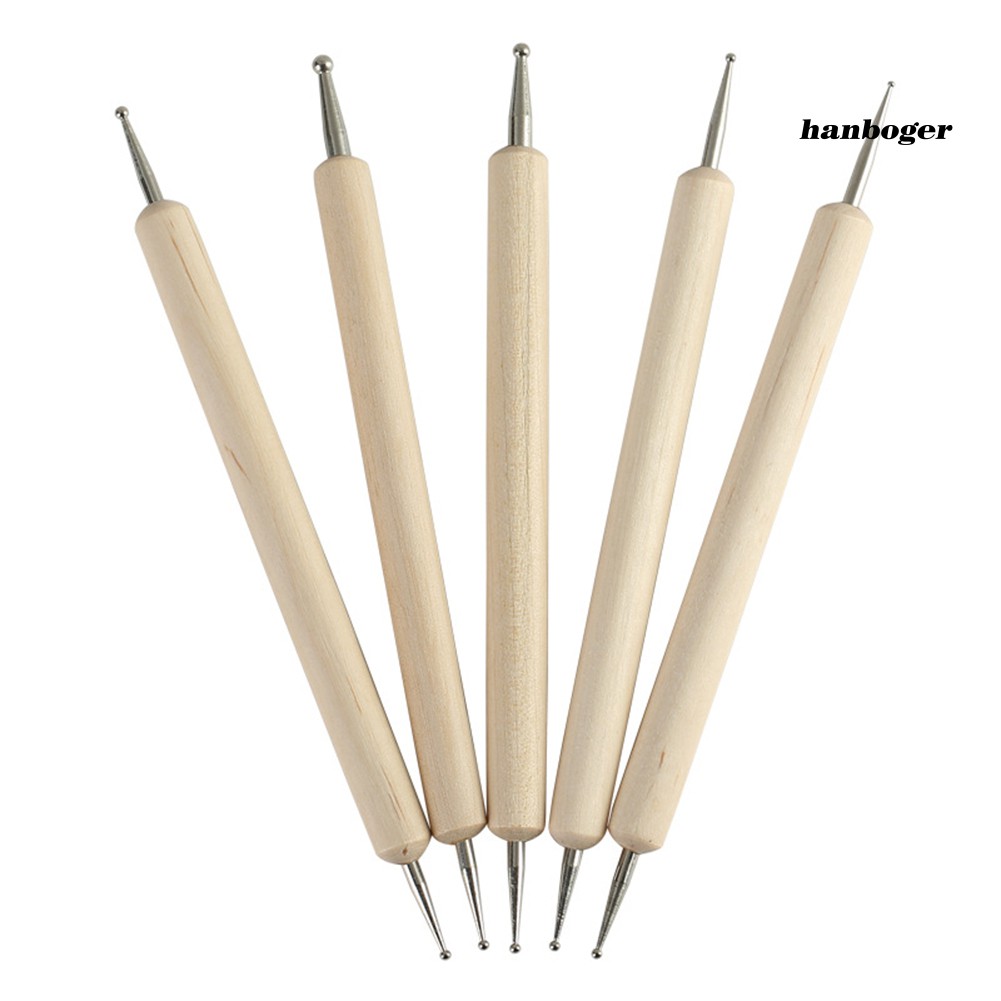 Set 5 Bút Gỗ 2 Đầu Tròn Chuyên Dụng Trang Trí Móng Nghệ Thuật