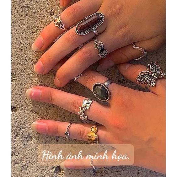 N42. Nhẫn Black Agate vintage vuông Unisex | Độc lạ | Vintage Necklace|| Si Nhật | Japan | 2HAND | trang sức nhật bản