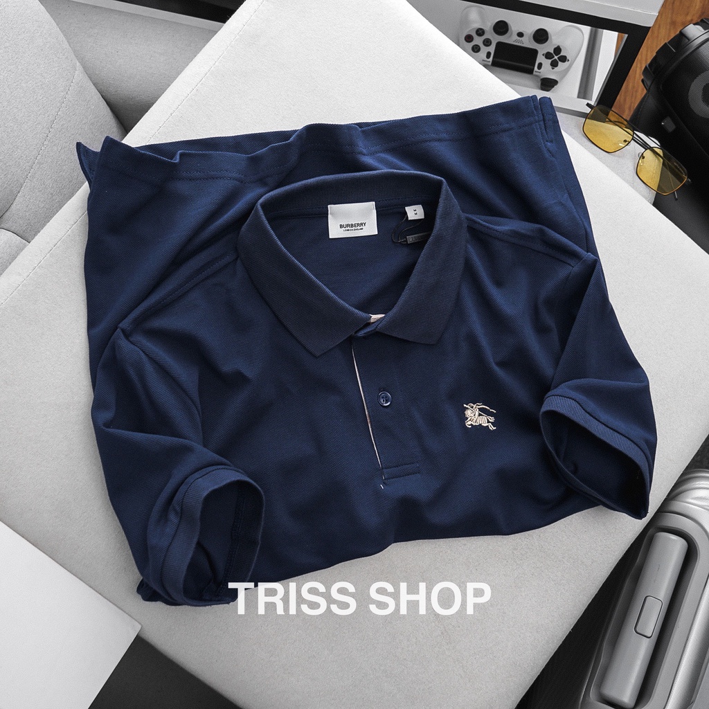 Áo polo nam ngắn tay Burberry logo thêu 3 vải cotton cá sấu thoáng mát