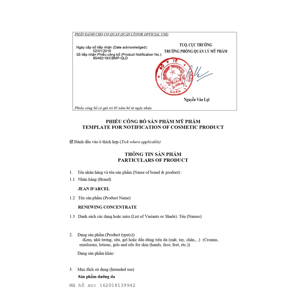 Huyết thanh tế bào gốc Jean D'arcel giúp làm trẻ hóa và sáng da J48 - Renewing Concentrate