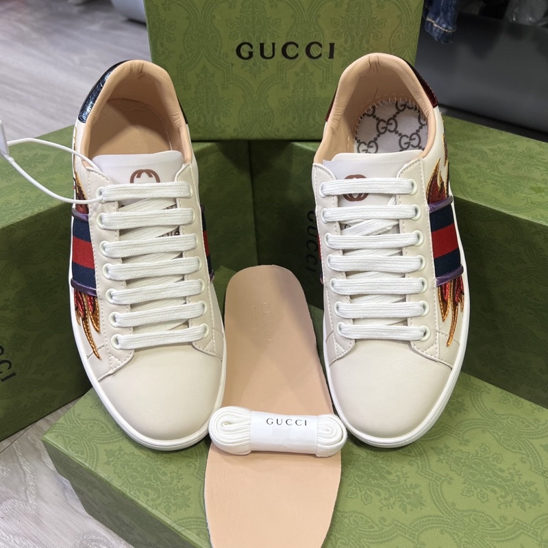 Giày Sneaker Nam GC Thêu Vạch Lửa Siêu Chất Vip full box 7150, giầy da nam hình lửa đỏ chất chơi