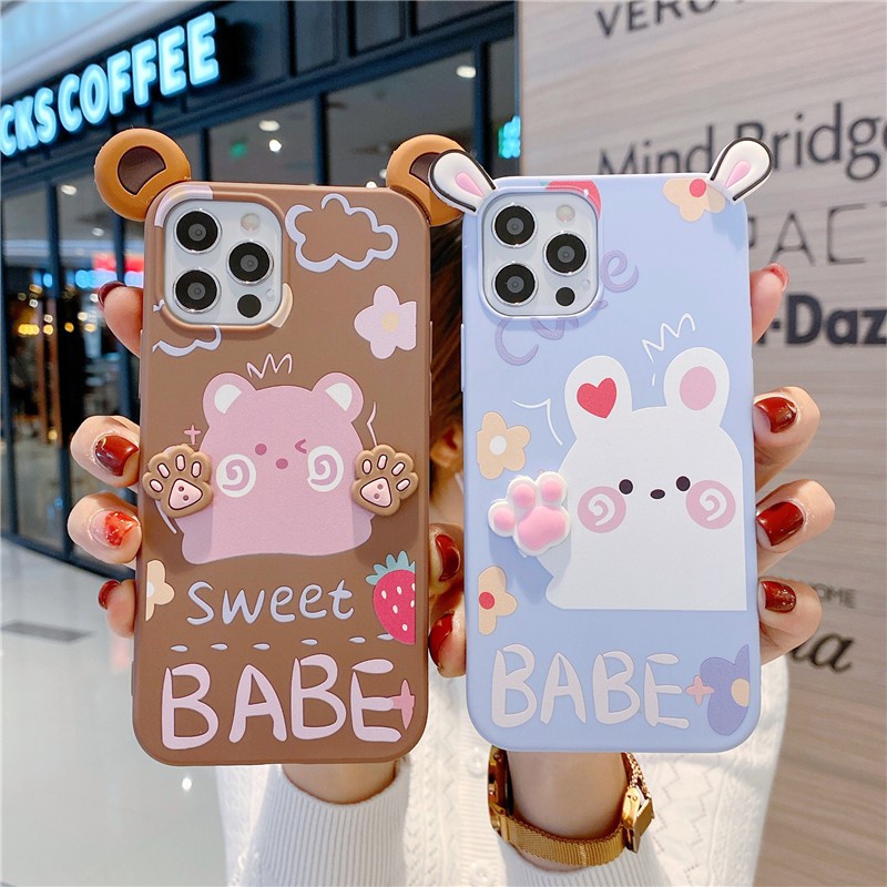 Ốp điện thoại mềm hình tai gấu/thỏ dễ thương cho iPhone 12 11 mini Pro X XS Max XR 6 6S 7 8 Plus SE 2020