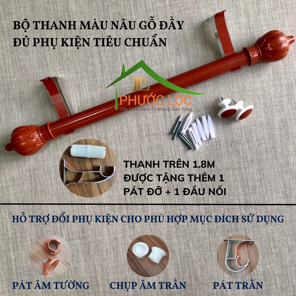 ✔️ Thanh Treo Rèm Đầy Đủ Phụ Kiện - Hợp Kim Nhôm Cao Cấp Sơn Tĩnh Điện