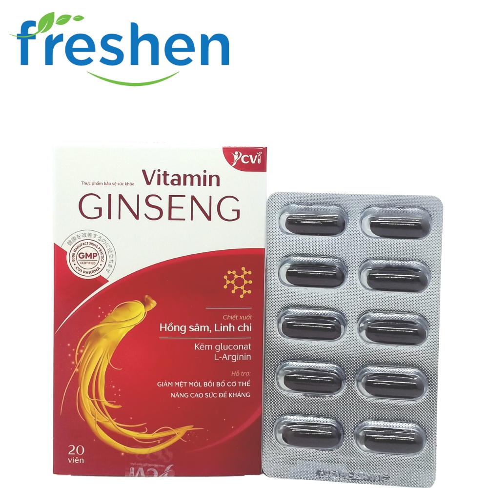 Vitamin GINSENG- giúp bổ sung vitamin thiết yếu cho cơ thể, nâng cao sức đề kháng (hộp 20 viên),Dược CVI