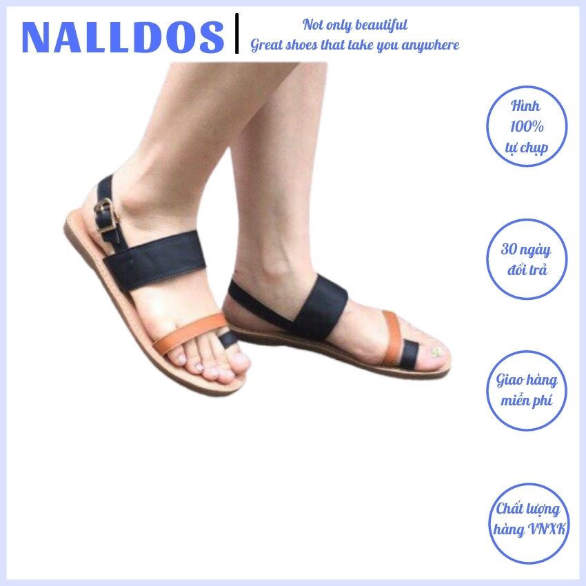 Sandal xỏ ngón phối da rắn NALLDOS quai da thời trang 3 màu (Đen - Da rắn, Đen - Bò, Kem - Da rắn)