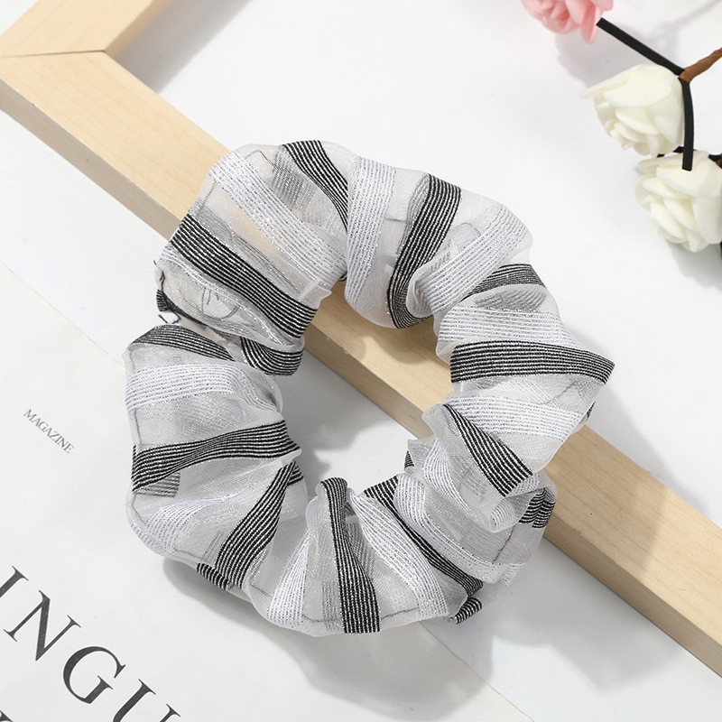 Dây cột tóc co giãn bọc vải chiffon mềm kẻ sọc màu xinh xắn cho nữ