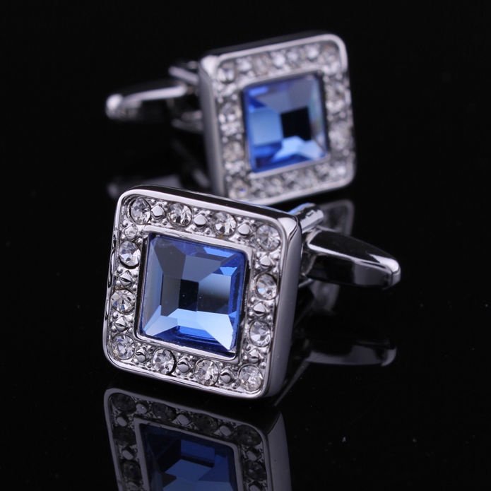 Khuy Măng Sét Đính Pha Lê Xanh Hoàng Gia Cho Nam