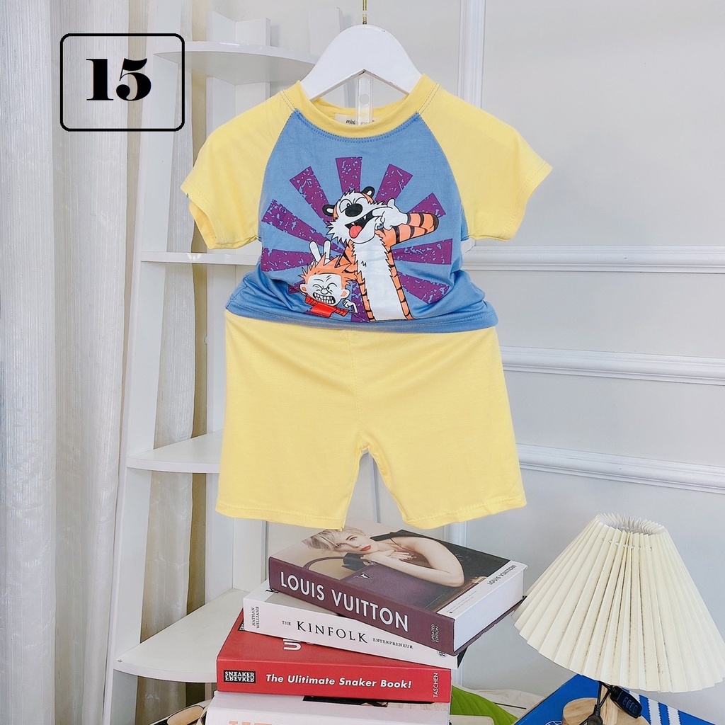 Bộ dài tay mịn mát lạnh minky mom mịn mát in hoạt hình cho bé trai , gái size 8-30kg M15