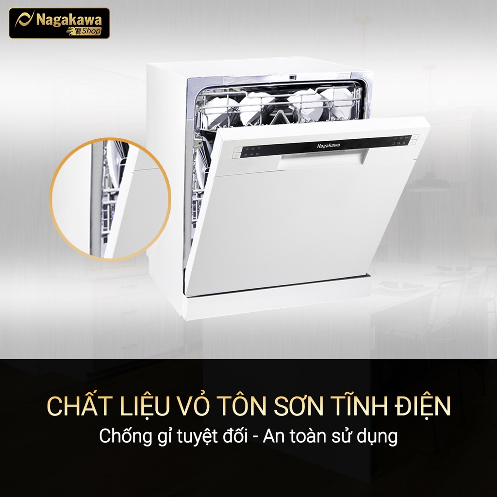 Máy rửa bát 8 bộ cao cấp Nagakawa NK8D61M- Bảo hành 2 năm - Made in Malaysia