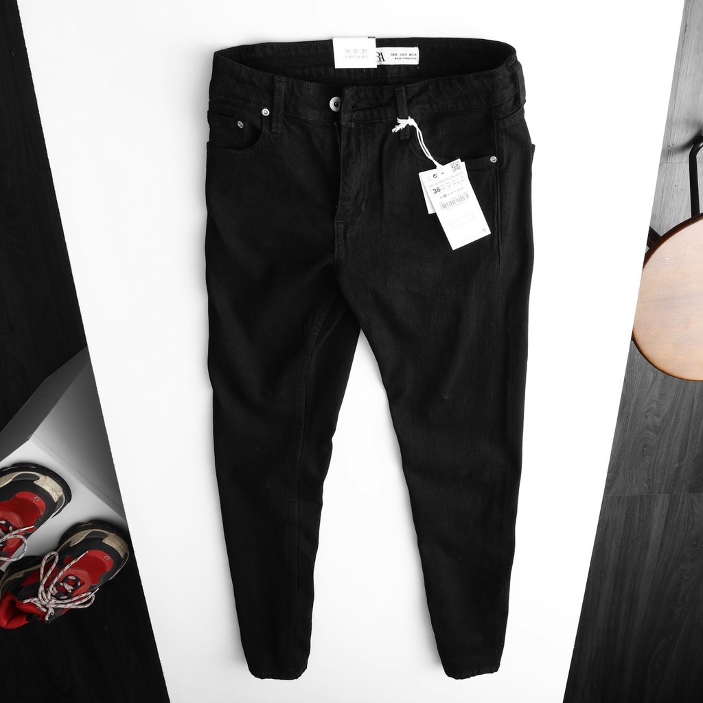 Quần jeans nam Zara màu đen trơn form slimfit chất cotton không co giãn | LA STORE MENSWEAR
