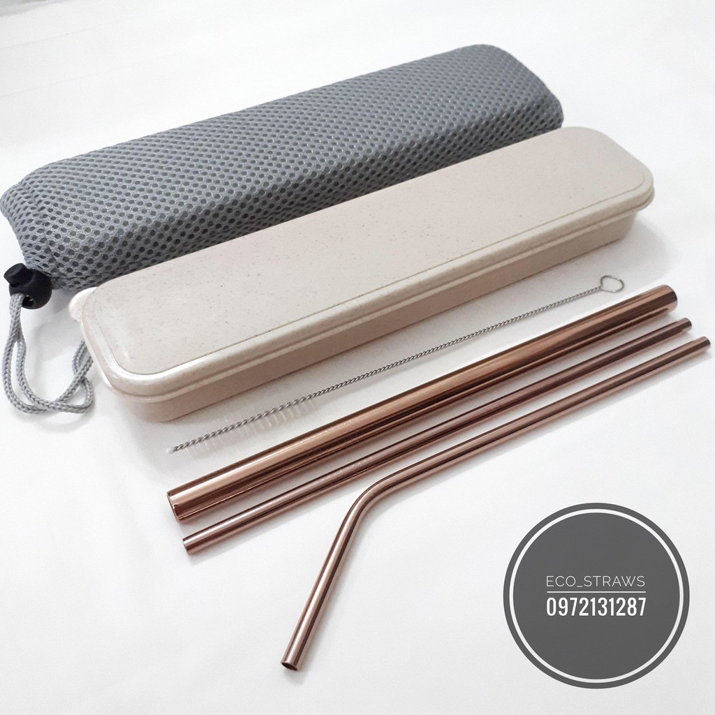 (Hàng loại 1, dày & nặng) Bộ ống hút Inox 304 6 món (3 ống hút, 1 cọ rửa, 1 túi lưới, 1 hộp) | BigBuy360 - bigbuy360.vn