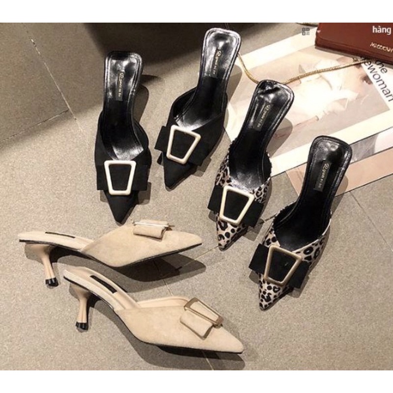 Sục NữFREESHIPsục cao gót guốc cao gót Sục Nữ da báo cao7cm da mềm Hàng Chuẩn Size Đế Vững Màu Đen Cực Sang