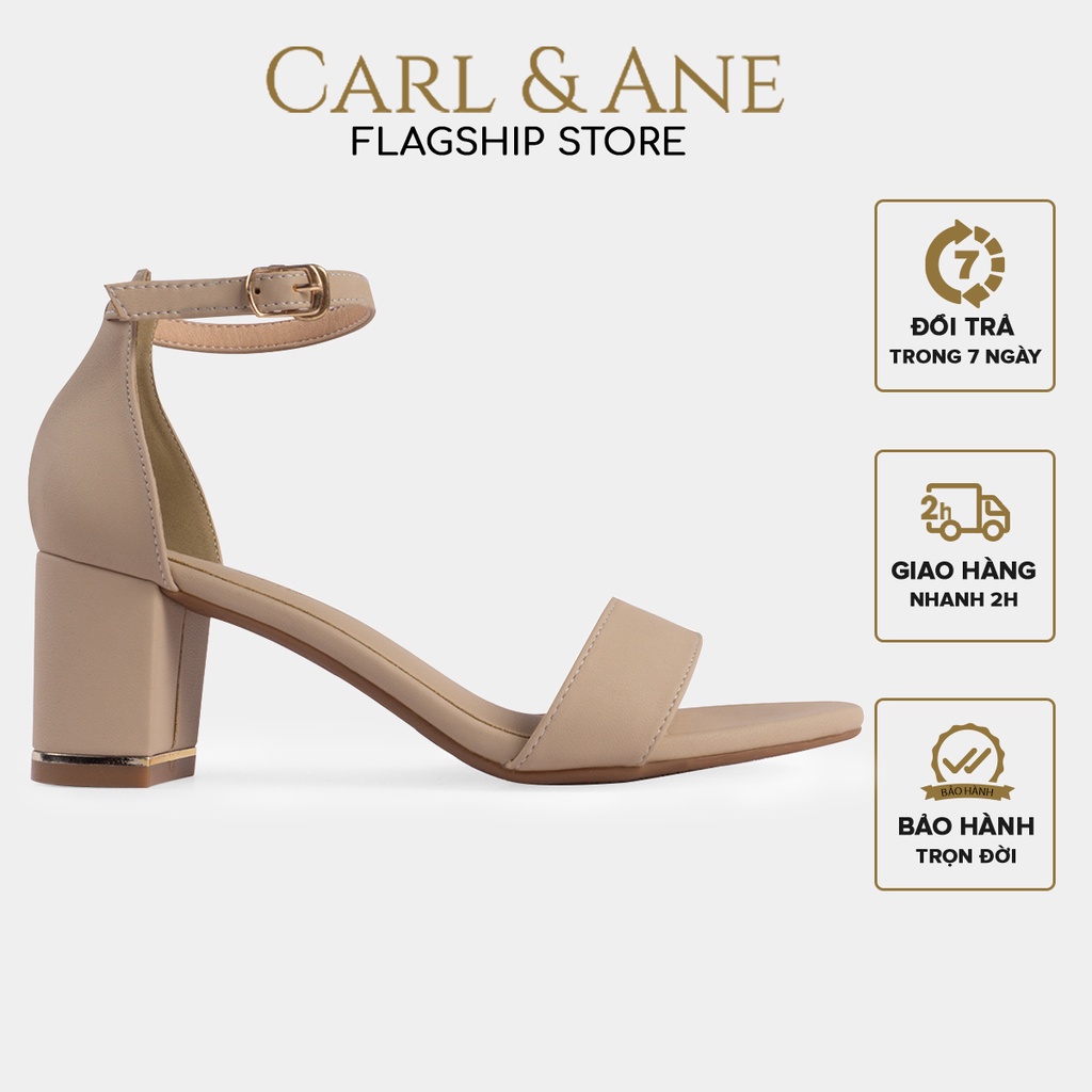 Carl &amp; Ane - Giày sandal cao gót mũi hở quai ngang 7cm màu nude _ CS008