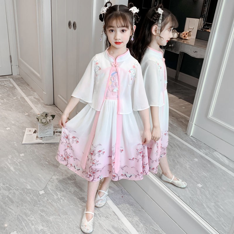 áo bé gái size đạiquần bò bé gái♣✺Cô gái Hanfu quần áo mùa hè mới Tang phù hợp với phong cách phương Tây trẻ em váy cổ t