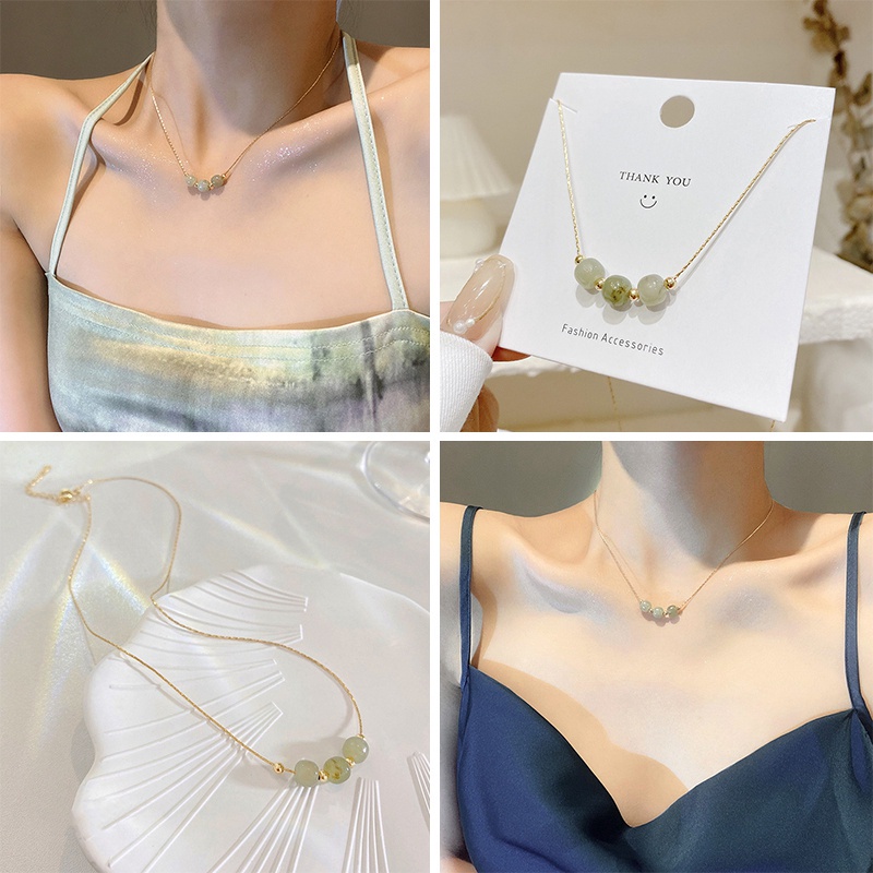 Vòng cổ Hạt Ngọc Bích Ba Thế Giới May Mắn Cao Cấp Sang Trọng Cổ Điển Dành Cho Nữ