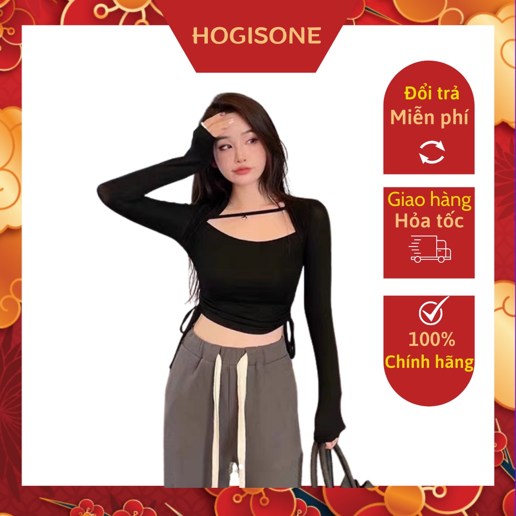Áo Thun Nữ Choker, Dài Tay Body Rút Dây 2 Bên Hông HOGISONE CD087