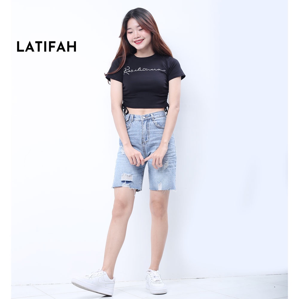 Quần shorts ngố jean LATIFAH đắp túi nhỏ có nắp tua lai QS023 phong cách hàn quốc