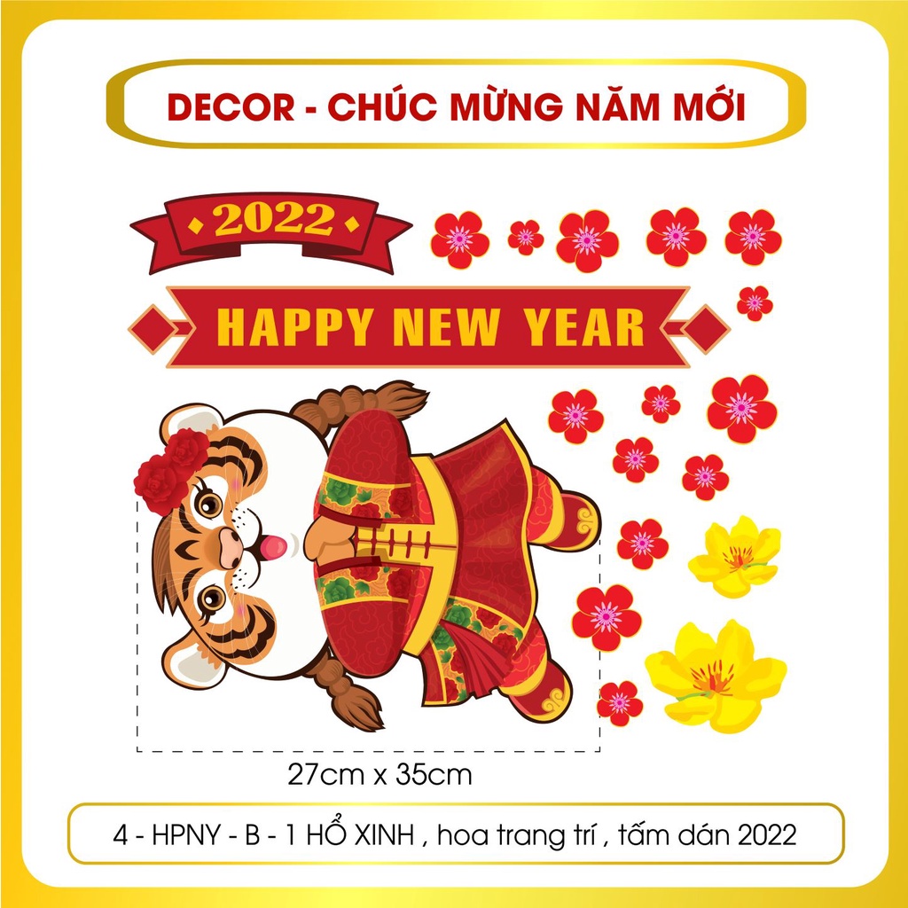 Decal Dán Trang Trí Tết 2022 | Bộ Decal Dán Cửa Kính Hình Con Hổ May Mắn HPNY04