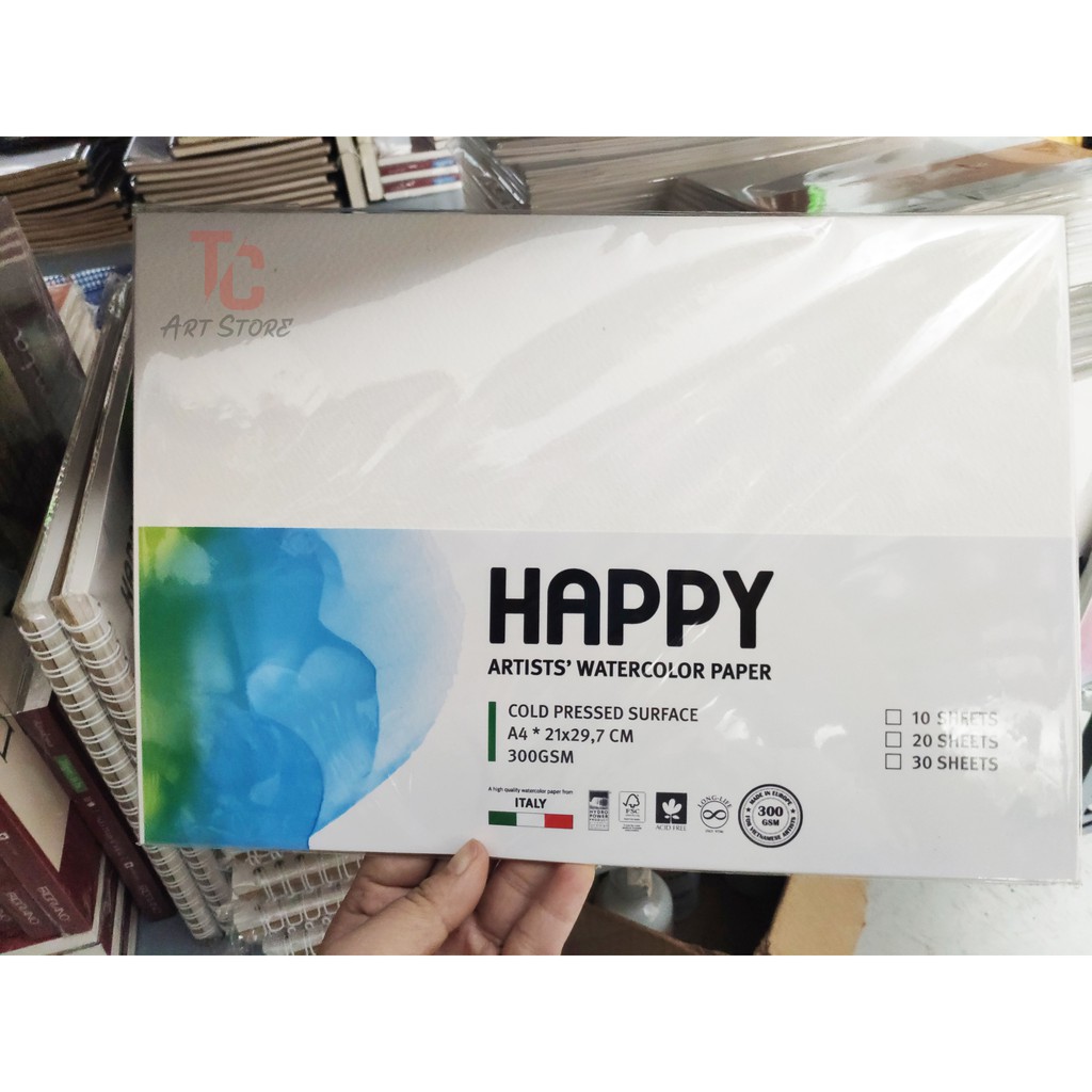 Giấy Vẽ Màu Nước acrylic HAPPY 300gsm a3 a4 Hạng Họa Sĩ (Vân Cold)