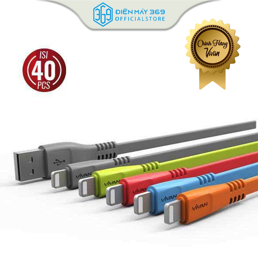 Cáp Sạc Nhanh VIVAN CSL100S, Nhựa PVC phủ màu, Nguồn: 2.1A , Đầu cắm thép không gỉ mạ niken