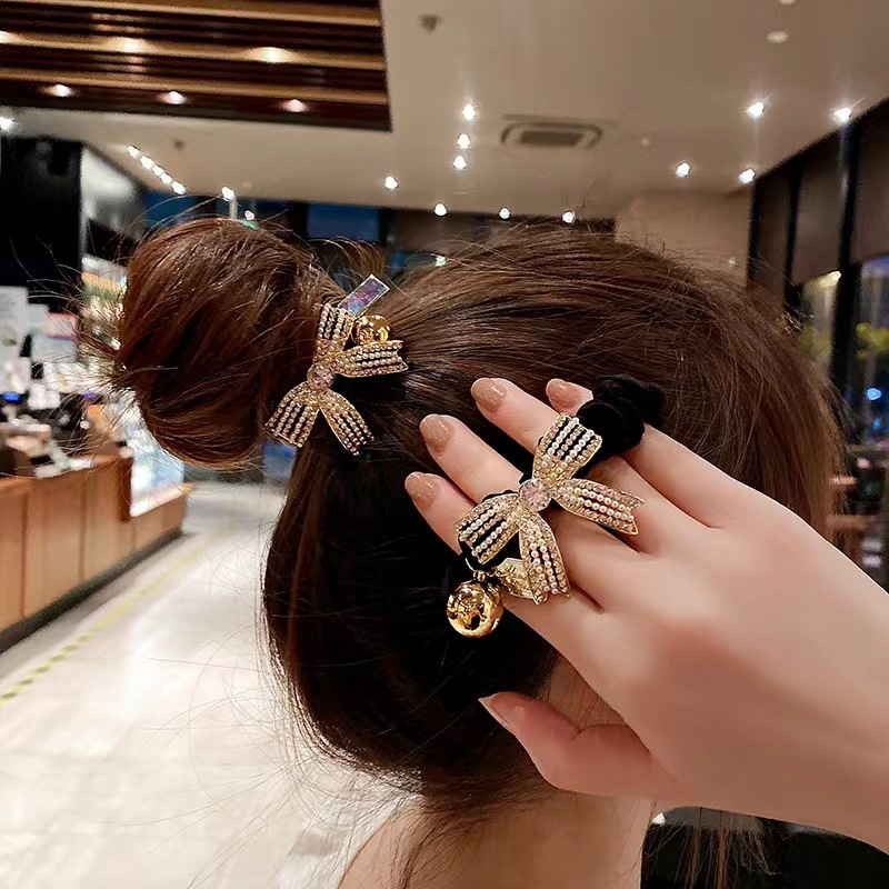 Dây Cột Tóc Nơ Đính Đá Xinh Xắn Sang Chảnh Cho Nữ, cột tóc đẹp