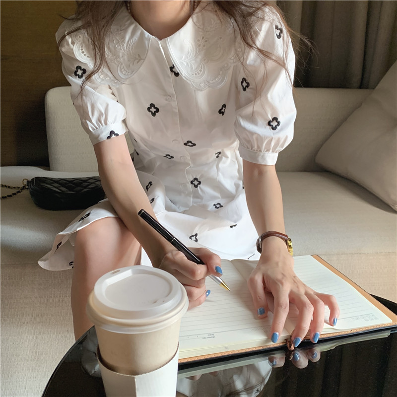 Đầm 43607 tay ngắn dáng rộng cổ búp bê dễ thương dành cho nữ