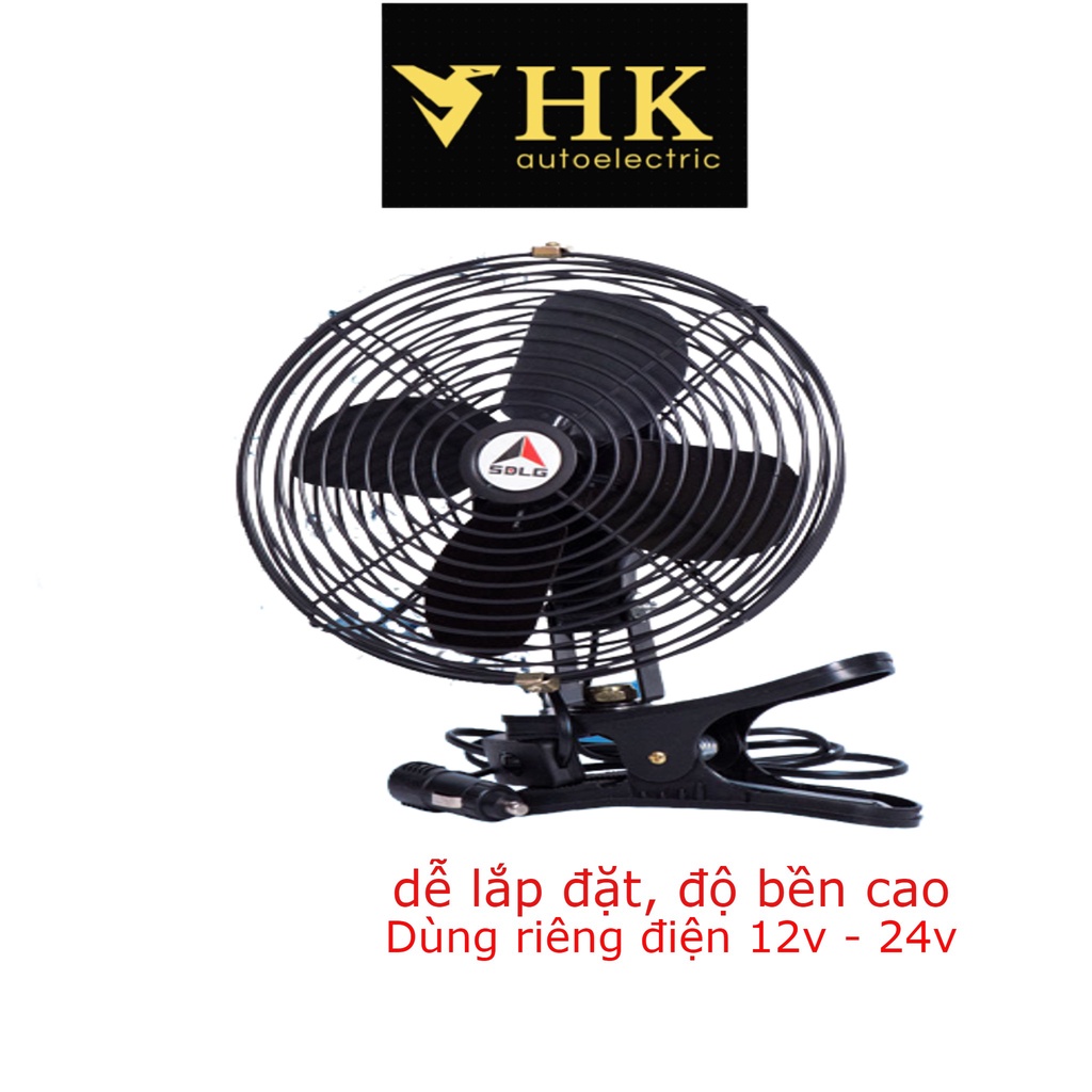 Quạt kẹp trên ô tô, xe hơi, xe tải có lồng sắt điện 12v 24v