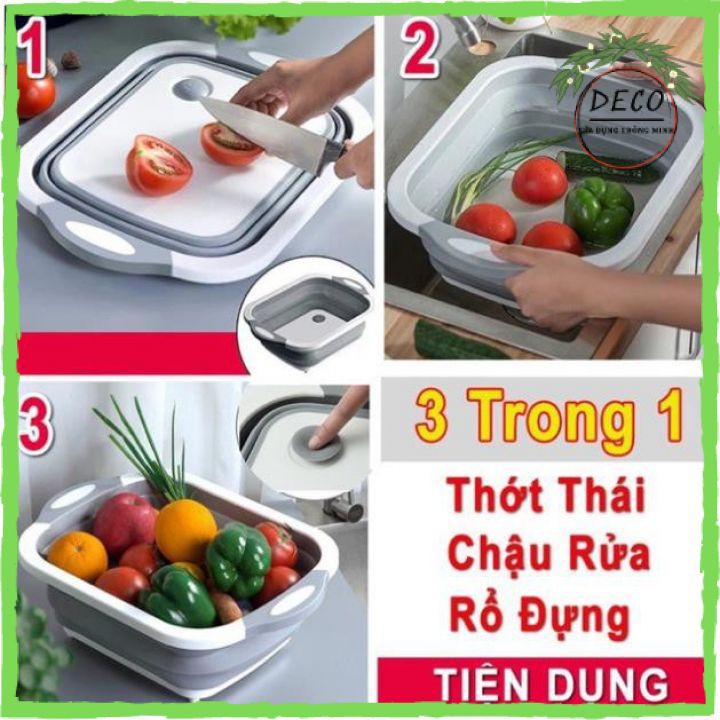 Chậu Gấp Gọn Kiêm Thớt Và Rổ Đựng ✅FREESHIP✅ - Thớt 3 In 1 Gấp Gọn, Đa Năng,Chậu Thông Minh - BE DECO