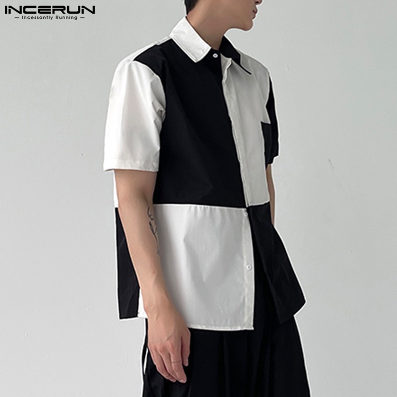 Áo sơ mi INCERUN ngắn tay phối túi thời trang đơn giản cho nam