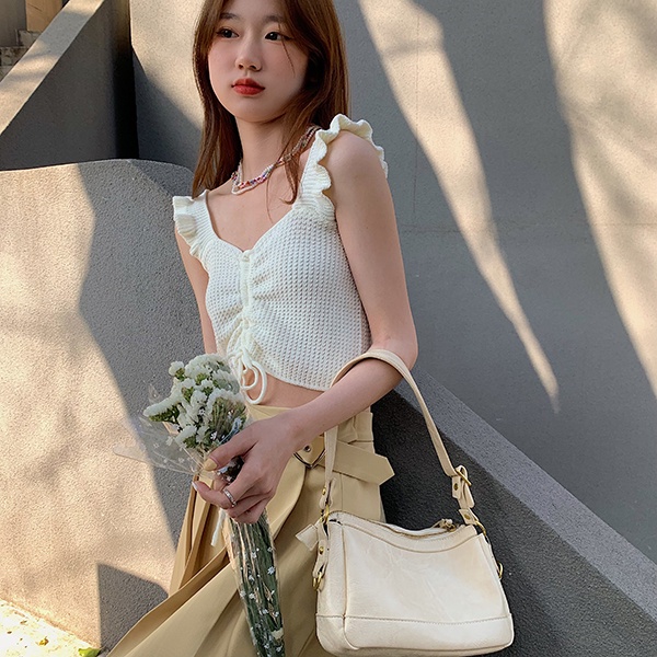Thiết Kế Sense Niche Áo Dệt Kim Không Tay Phối Dây Rút Màu Trơn Dễ Phối Đồ Phong Cách Mới Cho Nữ