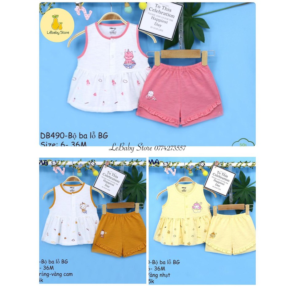 (9-36M)Bộ ba lỗ cotton cho bé gái - DOKMA