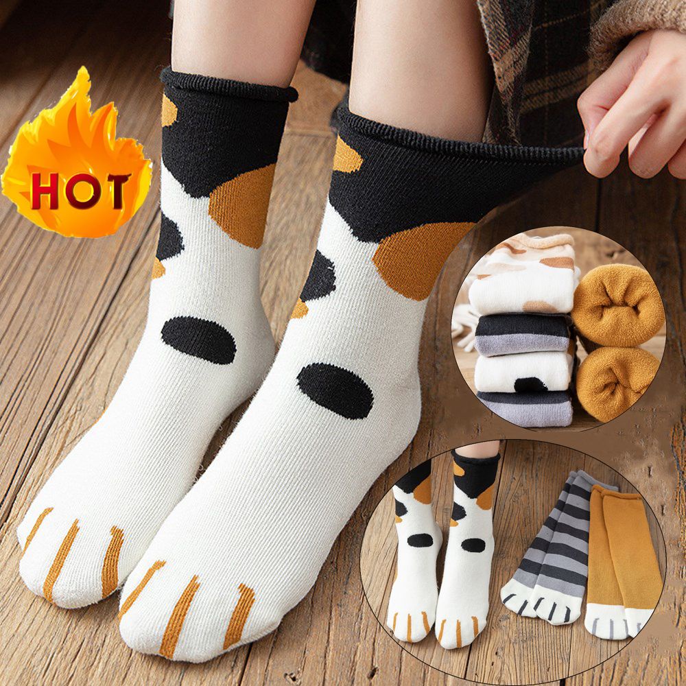 Vớ cotton dày mềm mại giữ ấm mùa đông in họa tiết chân mèo dễ thương dành cho nữ