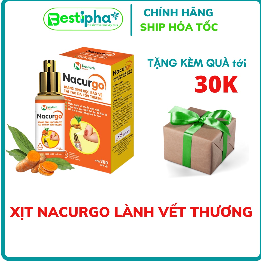 Xịt NACURGO dung dịch làm lành vết thương, tái tạo tế bào da 30ml