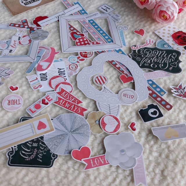 [CÓ SẴN] Kit trang trí Scrapbook For the love ❤ (Giấy họa tiết + Set sticker cắt sẵn)