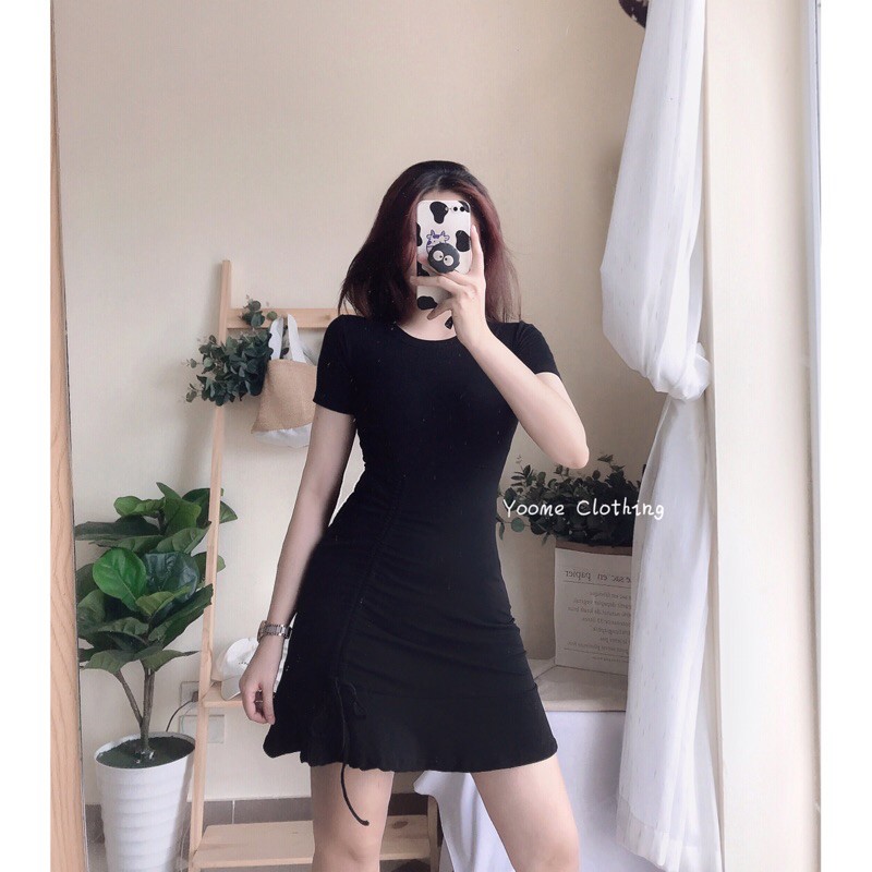 [Mã SKAMSALEP6 giảm 10% tối đa 100K đơn 150K] Váy body tay cộc đuôi cá dây rút tôn dáng hai màu [ ẢNH THẬT TẠI SHOP] | BigBuy360 - bigbuy360.vn