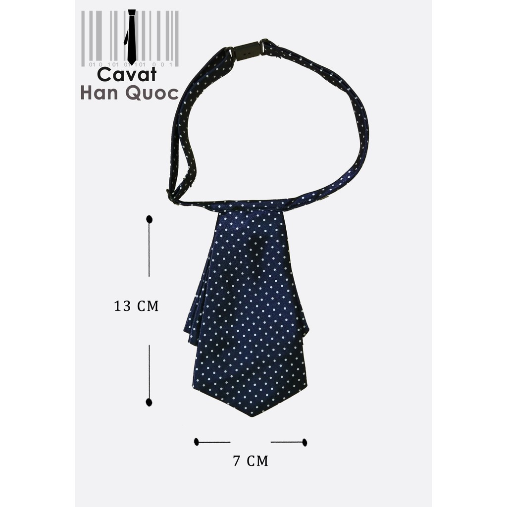 Caravat nữ vuông xanh than chấm bi trắng