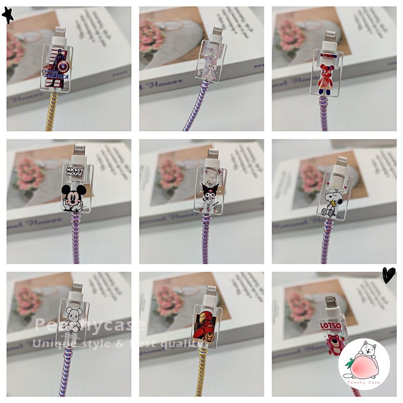 Phụ Kiện Bảo Vệ Dây Cáp Sạc USB Type-C Android Bằng Nhựa Trong Suốt Hình Chuột Mickey Dễ Thương Thông Dụng